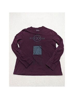 Express Men's Maroon Crew Neck Long Sleeve T-Shirt Cotton Size Large